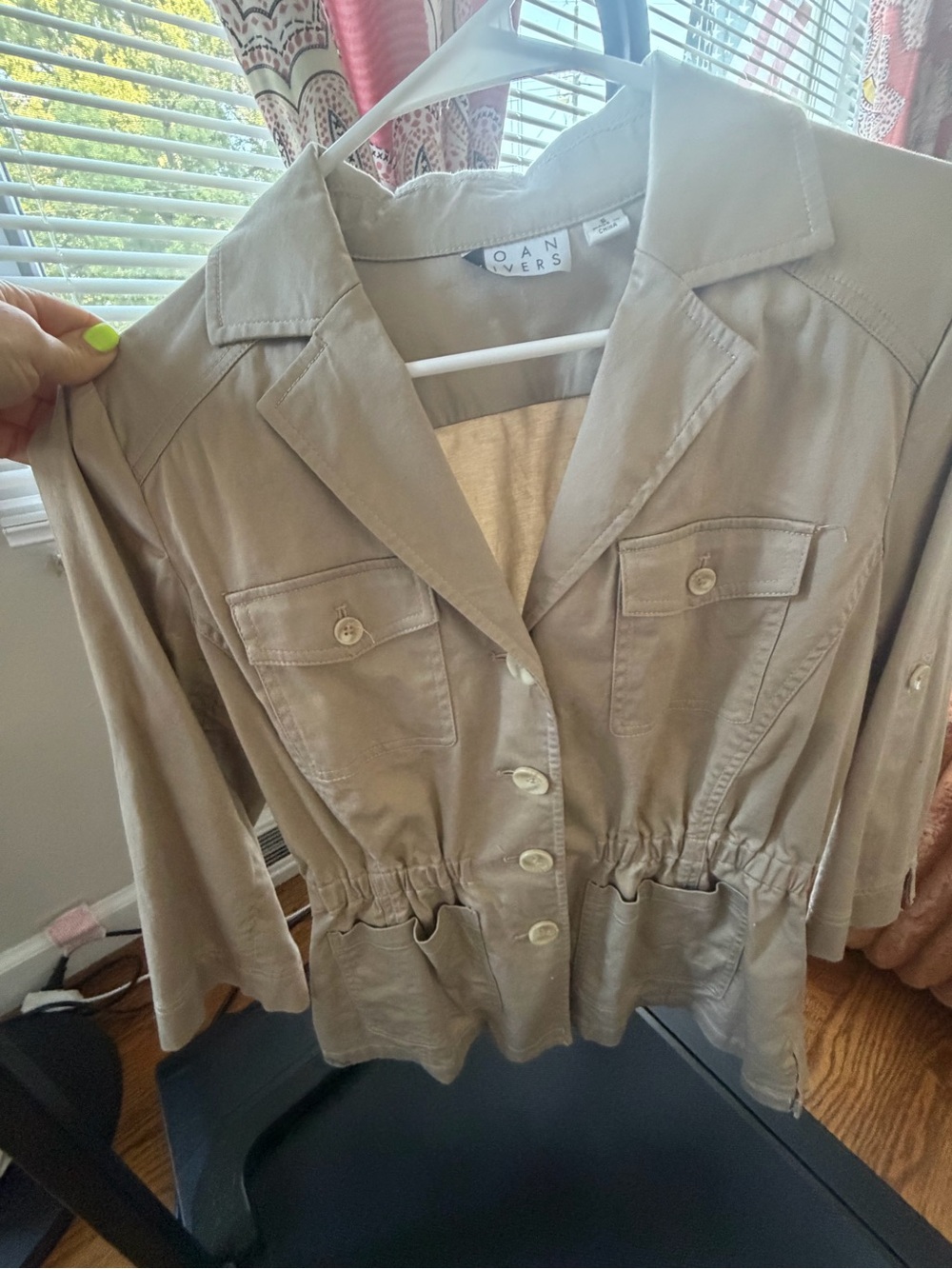Joan Rivers Taupe Utility Jacket with Gathered Waist